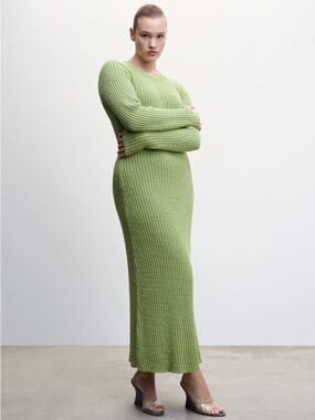 Mango MNG Green Ribbed Long Maxi Midaxi Dress Womens Size 2X